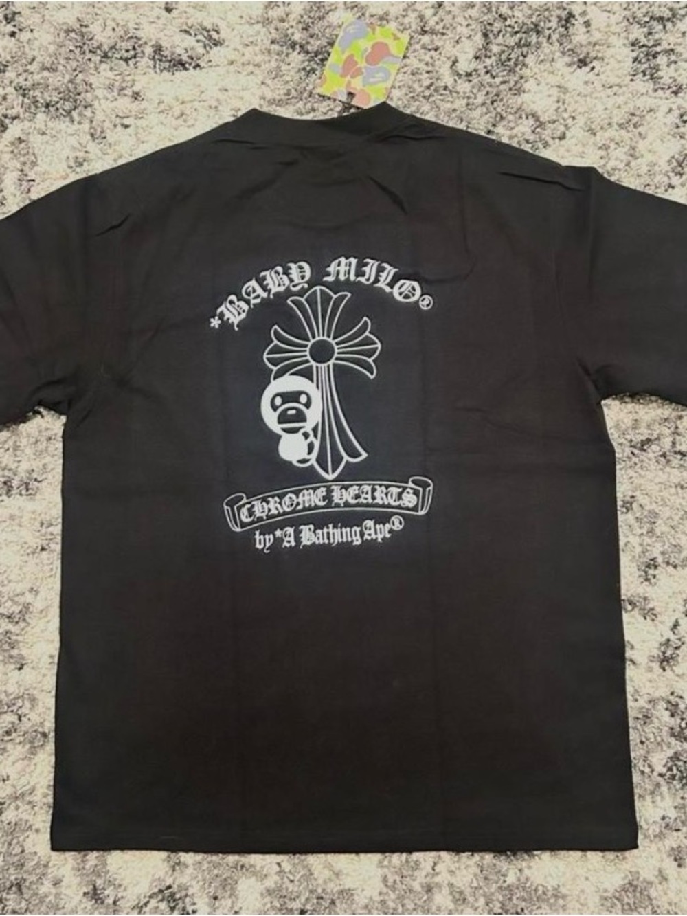 Bape Black Short Sleeve Tee with White Ape Head Graphic - Picture 3 of 3